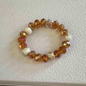 NWOT Czech Crystal Glass Orange & Cream Beaded Bracelet